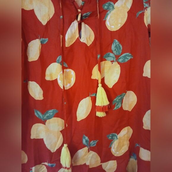 Mud Pie Red Lemon Vacation Spring Break Ruffle Flirty Mini Dress/Tunic/Coverup S - Picture 4 of 11